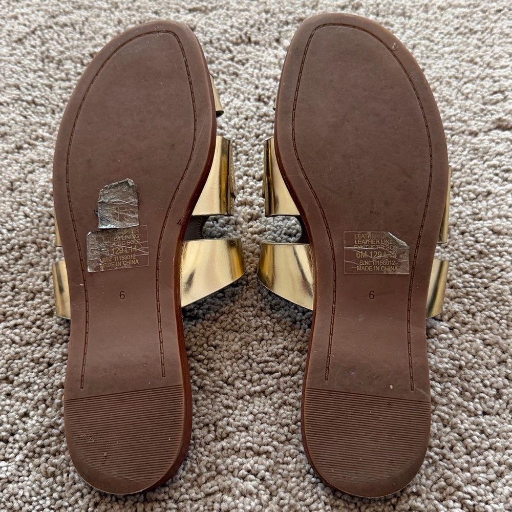 Tory Burch Anchor T Metallic Gold Slide Sandals - Picture 5 of 11